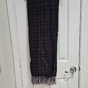 Enya Mantanani Plaid Black and Blue Men's Scarf Unisex 100% Cashmere.